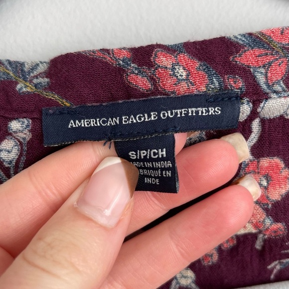 American Eagle Floral Lace Up Long Sleeve Blouse - Picture 3 of 3